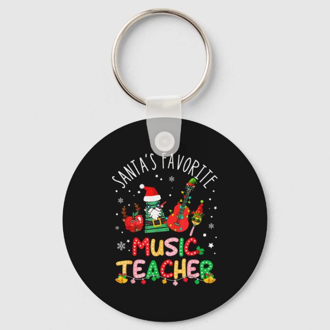 Santa's Favorite Music Teacher Christmas Santa Hat Keychain (Front)