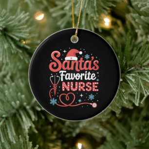 Santa's Favorite Nurse Christmas Ceramic Ornament
