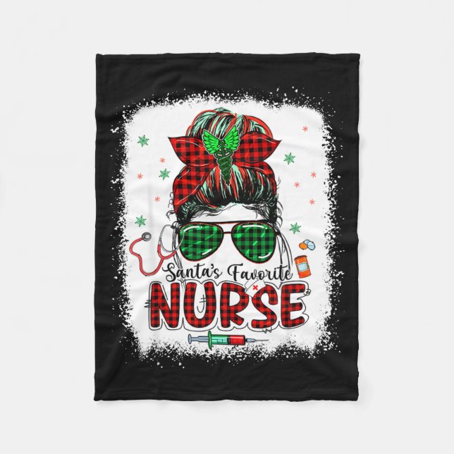 Santas Favorite Nurse Christmas Santa Hat Light Me Fleece Blanket (Front)