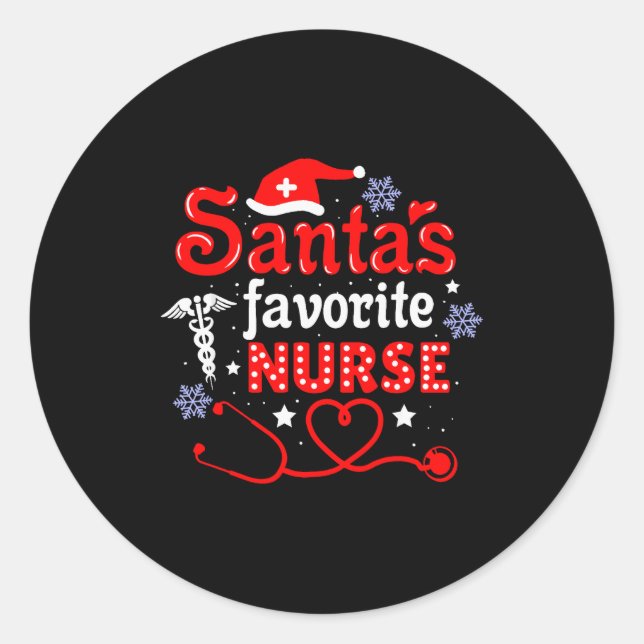 Santa's Favorite Nurse Christmas Short Sleeve  Classic Round Sticker (Front)