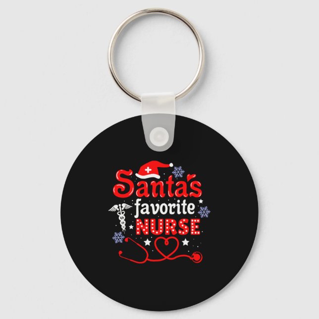 Santa's Favorite Nurse Christmas Short Sleeve  Keychain (Front)