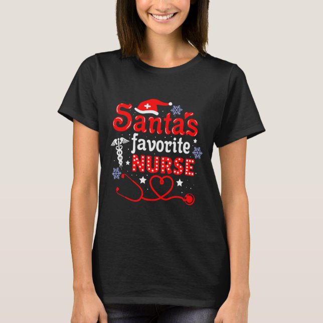 Santa's Favorite Nurse Christmas Short Sleeve  T-Shirt (Front)