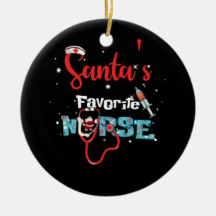 Santa's Favorite Nurse Christmas Stethoscope Ceramic Ornament