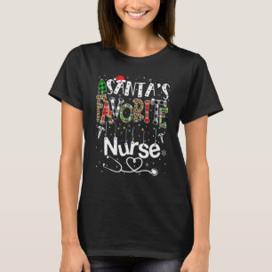 Santa's Favorite Nurse Christmas Tree Xmas Lights  T-Shirt