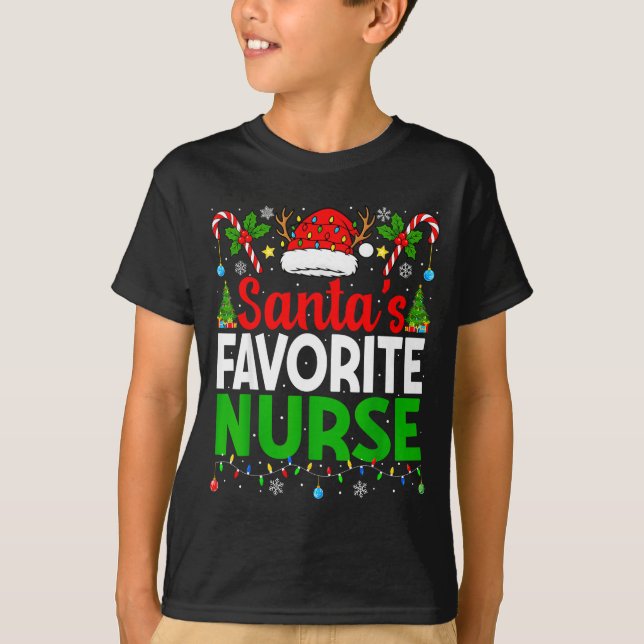 Santas Favorite Nurse Rn Christmas Nursing Christm T-Shirt (Front)