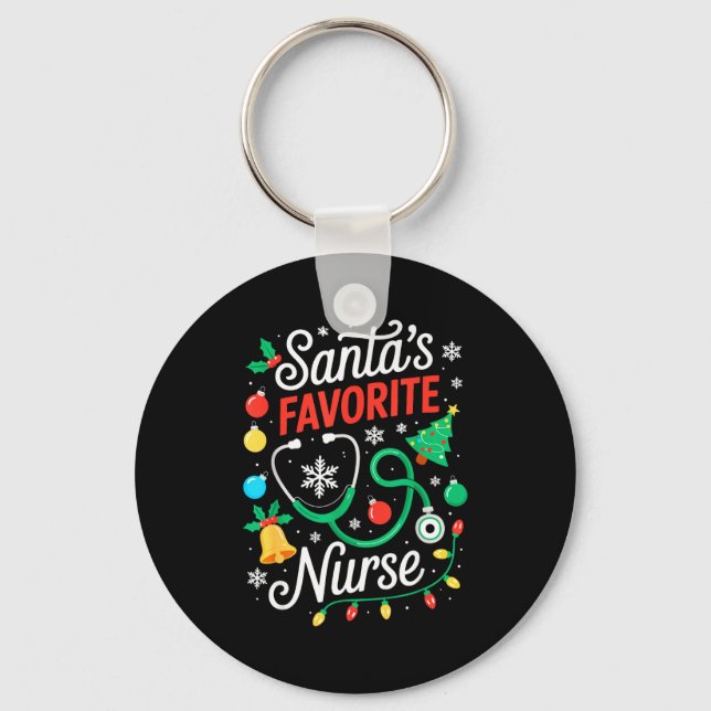 Santa's Favorite Nurse Shirt Men Women Funny Chris Keychain (Front)