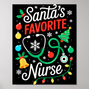 Santa's Favorite Nurse Shirt Men Women Funny Chris Poster