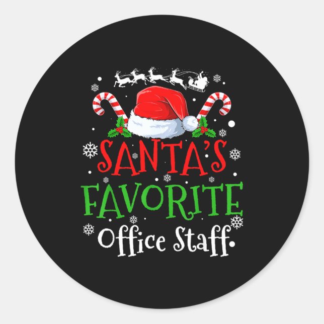 Santa's Favorite Office Staff Christmas Party  Classic Round Sticker (Front)