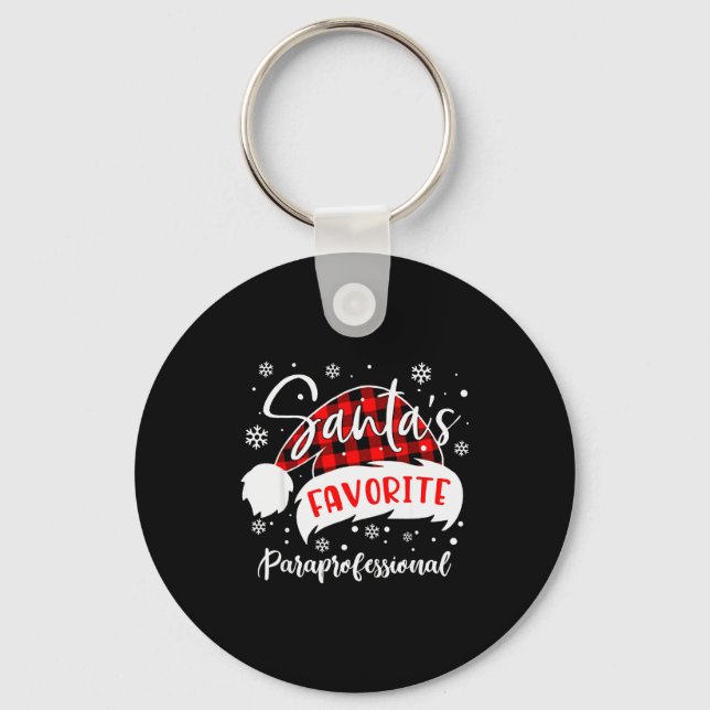 Santa's Favorite Paraprofessional Hat Flannel Chri Keychain (Front)