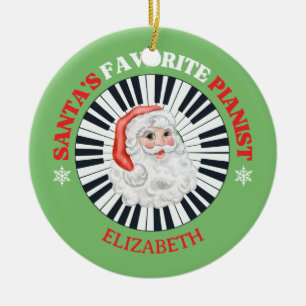 Santa's Favorite Pianist Circle Piano Santa Claus Ceramic Ornament