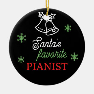 Santa's Favorite Pianist Photo Piano Key Black Ceramic Ornament