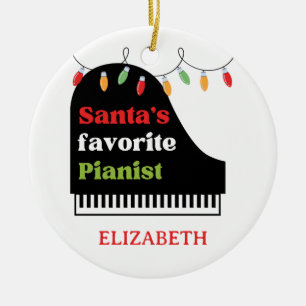 Santa's Favorite Pianist Piano Keyboard Christmas Ceramic Ornament