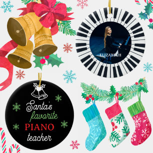 Santa's Favorite Piano Teacher Photo Piano Key Ceramic Ornament