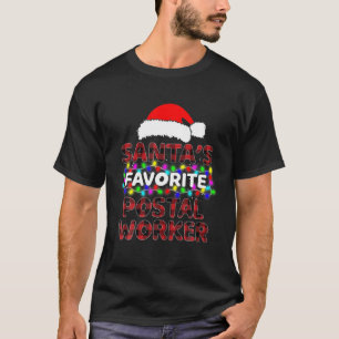 Santa's Favorite Postal Worker Christmas Red Plaid T-Shirt