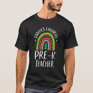 Santa's Favorite Pre K Teacher Christmas Rainbow X T-Shirt