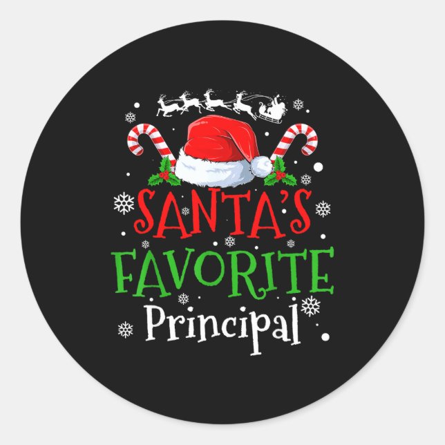 Santa's Favorite Principal Christmas Party  Classic Round Sticker (Front)