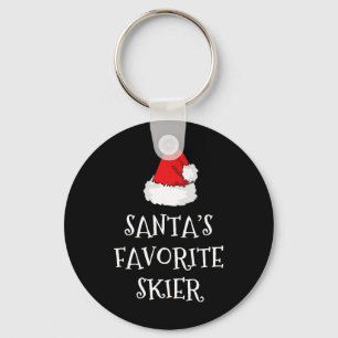 Santa's Favorite Skier Christmas Hat Funny Xmas Sk Keychain