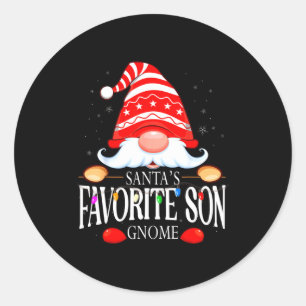 Santas Favorite Son Gnome Matching Christmas Paja  Classic Round Sticker