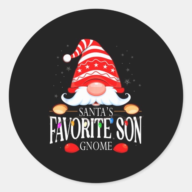 Santas Favorite Son Gnome Matching Christmas Paja  Classic Round Sticker (Front)