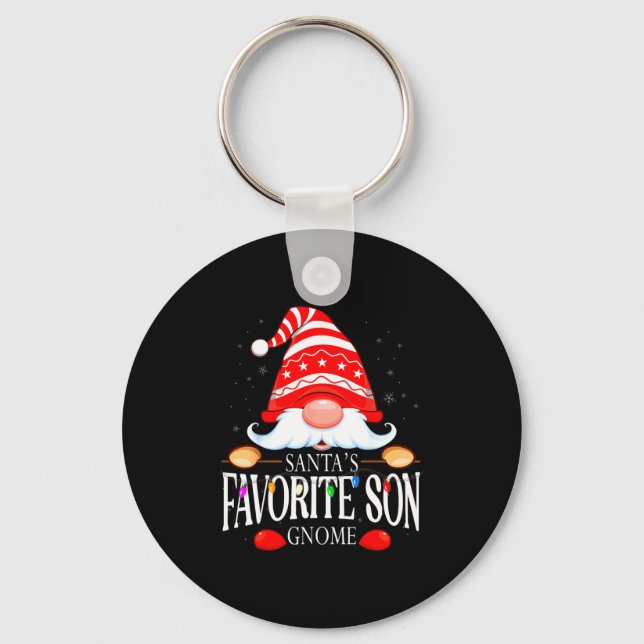 Santas Favorite Son Gnome Matching Christmas Paja  Keychain (Front)