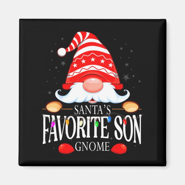 Santas Favorite Son Gnome Matching Christmas Paja  Magnet (Front)