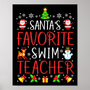Santa's Favorite Swim Teacher Xmas Matching  Poster