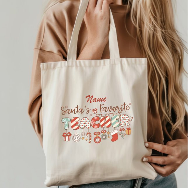 Santa's Favorite Teacher Christmas Tote Bag (Creator Uploaded)
