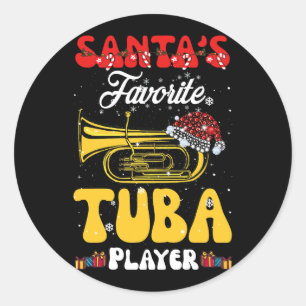 Santa's Favorite Tuba Player Xmas Santa Musical In Classic Round Sticker