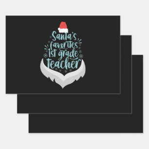 Santa's Favourite 1st Grade Teacher Funny Christma Wrapping Paper Sheet