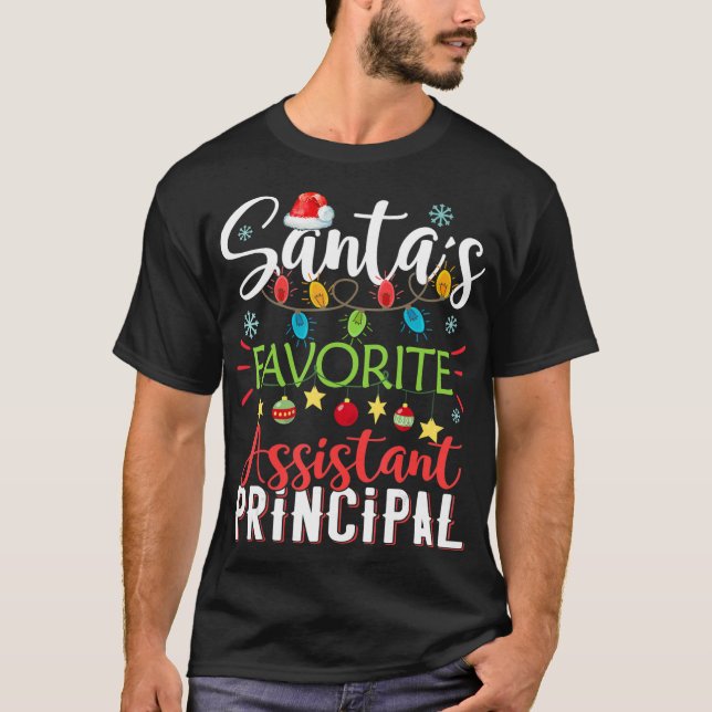 Santa's Favourite Assistant Principal Xmas Light C T-Shirt (Front)