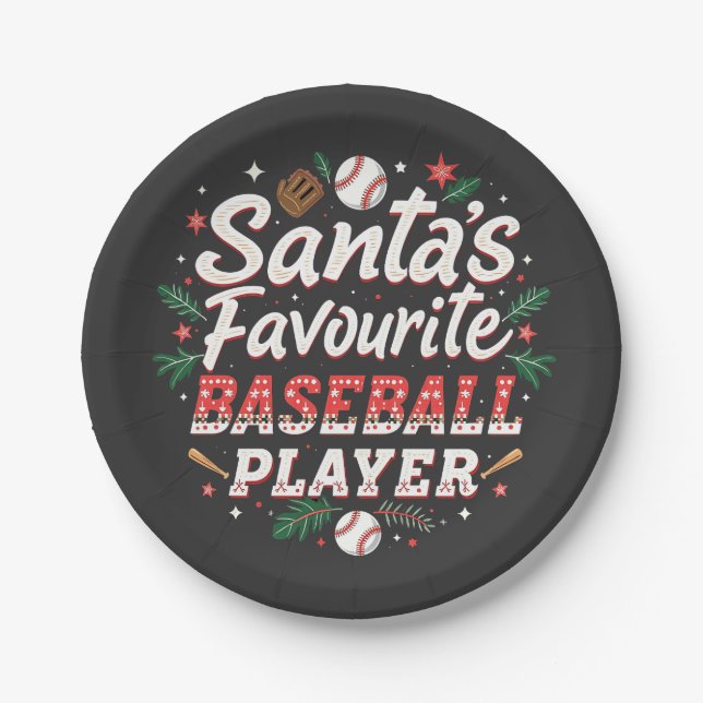 Santa's Favourite Baseball Player Christmas Tree Paper Plate (Front)