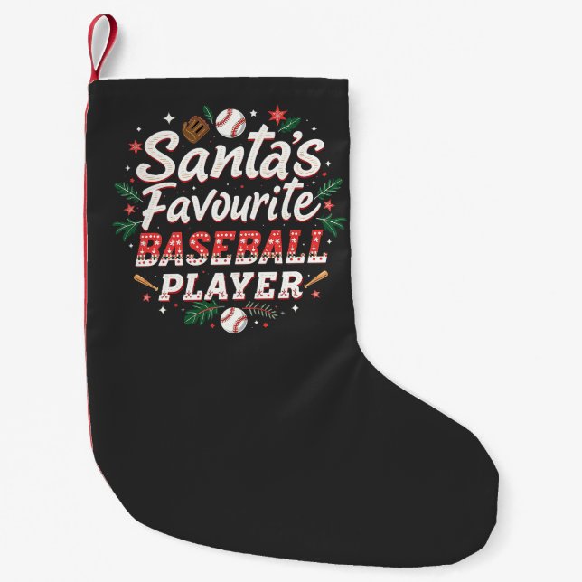 Santa's Favourite Baseball Player Christmas Tree Small Christmas Stocking (Front)