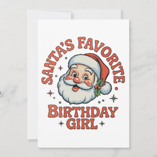 Santa's Favourite Birthday Girl Retro Christmas Invitation