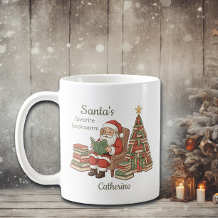 Santa's Favourite Bookworm Book Christmas Tree Coffee Mug