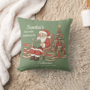 Santa's Favourite Bookworm Christmas Name And Year Throw Pillow
