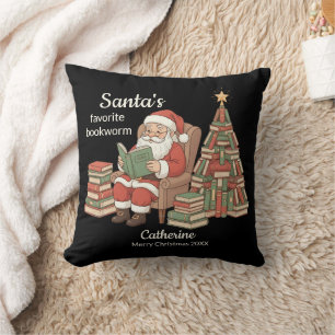 Santa's Favourite Bookworm Christmas Name And Year Throw Pillow