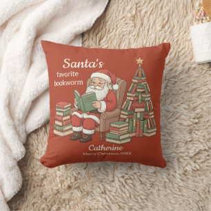 Santa's Favourite Bookworm Christmas Name And Year Throw Pillow