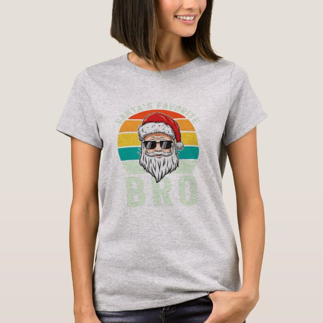 Santa's Favourite Bro Brother Boys Funny Christmas T-Shirt (Front)
