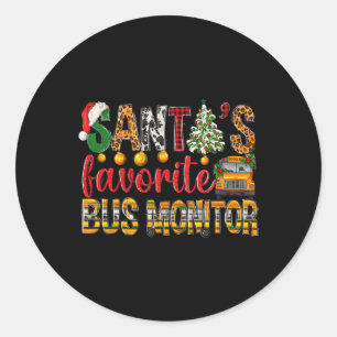 Santa's Favourite Bus Monitor Christmas Kids Boys  Classic Round Sticker