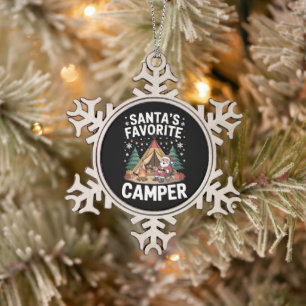 Santa's Favourite Camper Christmas Tent Campfire Snowflake Pewter Christmas Ornament