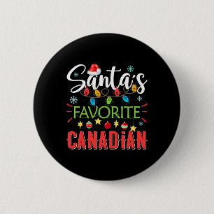 Santa's Favourite Canadian Xmas Light Santa Hat Ch 2 Inch Round Button