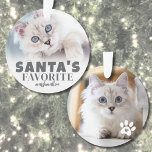 Santa's Favourite Cat Photo Christmas Ornament<br><div class="desc">Personalized "Santa's Favourite" Cat Photo Ornament. Add a playful touch to your holiday decor with this cute and funny cat ornament, perfect for celebrating a mischievous kitten or sassy kitty. The front reads "Santa's Favourite" along with your cat's name, capturing your feline’s unique charm. There's also space for a photo...</div>