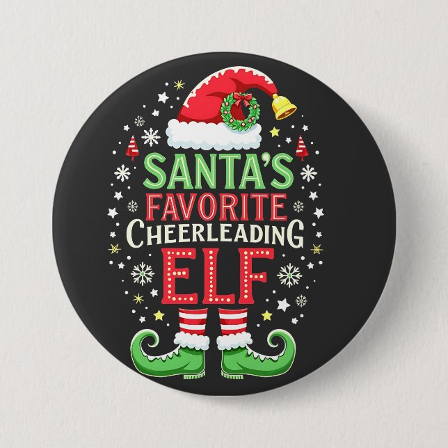Santa's Favourite Cheerleading Elf Family Matching 3 Inch Round Button (Front)