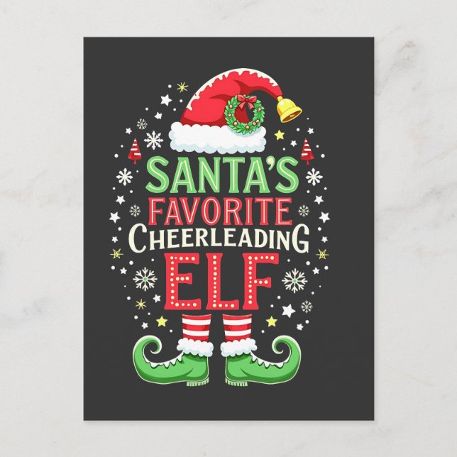 Santa's Favourite Cheerleading Elf Family Matching Announcement Postcard (Front)