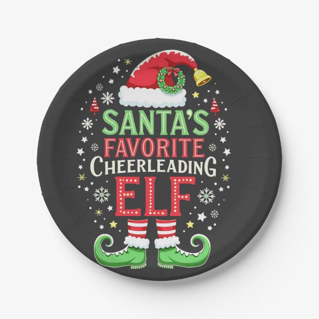 Santa's Favourite Cheerleading Elf Family Matching Paper Plate (Front)
