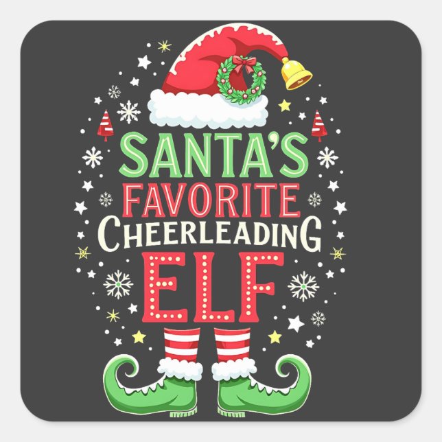 Santa's Favourite Cheerleading Elf Family Matching Square Sticker (Front)