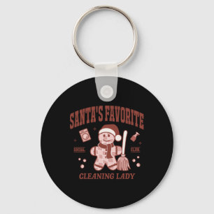 Santa's Favourite Cleaning Lady Christmas Retro Ho Keychain