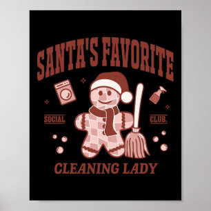 Santa's Favourite Cleaning Lady Christmas Retro Ho Poster