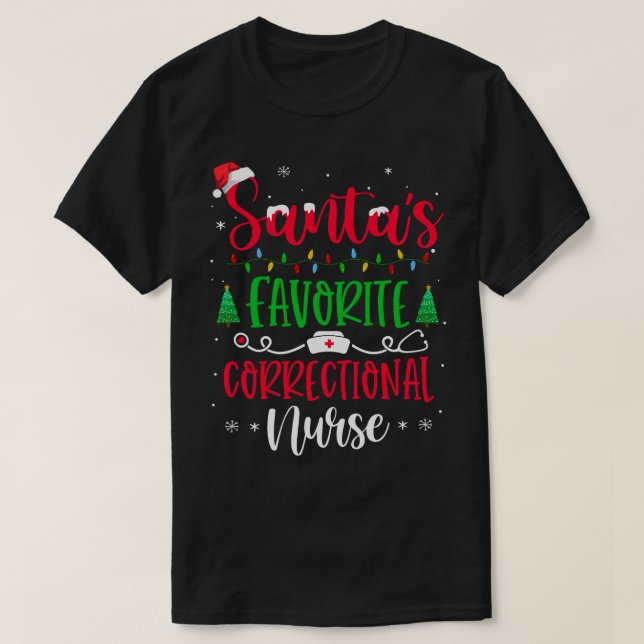 Santas Favourite Correctional Nurse Xmas Santa Hat T-Shirt (Design Front)