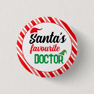 Santa's favourite doctor Christmas elf hat funny 1 Inch Round Button